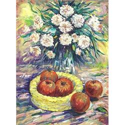 PHILIP CORLEY (Irish/American. Born 1944), "Apple and Flower Still Life". Signed with the artis...