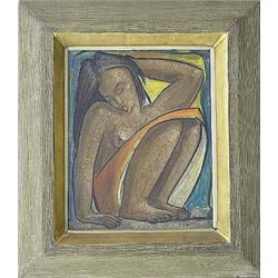 ANGEL BOTELLO (Spanish. 1913-1986), "Seated Semi-Nude". Signed Botello l/r., Oil on Masonite....