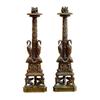 Image 1 : FINE PAIR OF EMPIRE PATINATED BRONZE CANDLESTICKS, French. Circa 1800. Each flame form nozzle a...