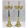 Image 1 : FINE PAIR OF LOUIS XVI STYLE GILT BRONZE AND MALACHITE CANDELABRA, French. 19th Century. Each f...