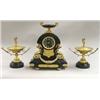 Image 1 : THREE PIECE EMPIRE STYLE GILT BRONZE AND BLACK MARBLE CLOCK GARNITURE, French. 19th Century. Mo...