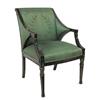 Image 1 : PAIR OF ART DECO MAHOGANY ARM CHAIRS, Each rectangular backrest flanked by arms raised on volut...