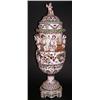 Image 1 : LARGE CAPO DI MONTE PORCELAIN URN AND COVER, Italian. Molded with masks and putti in high relie...
