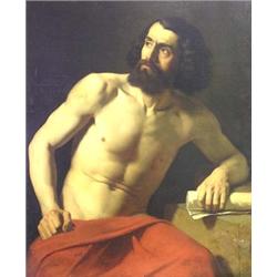 ITALIAN SCHOOL (19th Century), "Portrait of a Seated Semi-Nude Male Figure". Bears signature Ha...