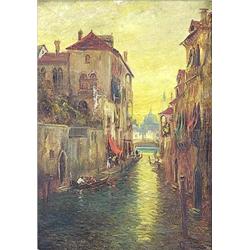 A. BACHMAN (European. 19th/20th Century), "Venetian Canal Scene". Signed l/r., Oil on Canvas....