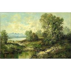 OTTO C. SCHUSTER (German. Born 1924), "Landscape with Figures". Signed O.C. Schuster l/l., Oi...