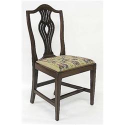 HEPPLEWHITE STYLE MAHOGANY SIDE CHAIR, Circa 1900. The pierced vase form splat above the drop i...