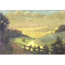 WILHELM SCHMIDTHILD (German. Born 1880), "Hilly Summer Landscape". Signed Schmidthild l/r., O...