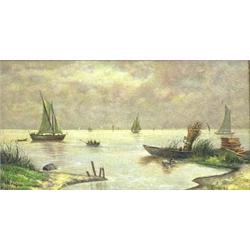 ADVERSE (European. 20th Century), "Harbor Scene". Signed Adverse l/r., Oil on Panel. Measurin...