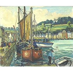 HENRI TURON-LAGAU (French. 20th Century), "Harbor Scene". Signed H. Turon-Lagau and dated 48 l/...