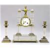 Image 1 : THREE PIECE NAPOLEON GILT BRONZE AND CUT GLASS CLOCK GARNITURE, French. 19th Century. The circu...