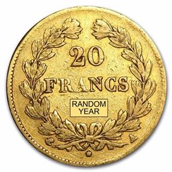 1830-1848 France Gold 20 Francs Louis Philippe .1867 oz actual Gold weight.