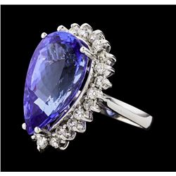 GIA Cert 12.18 ctw Tanzanite and Diamond Ring - 14KT White Gold