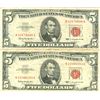 Image 1 : 1963 $5 VG/XF Red Seal Note Lot of 2