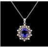 Image 1 : 3.77 ctw Tanzanite and Diamond Pendant With Chain - 14KT White Gold