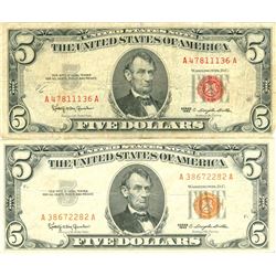 1963 $5 VG/XF Red Seal Note Lot of 2
