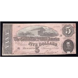 1864 $5 The Confederate States of America Note