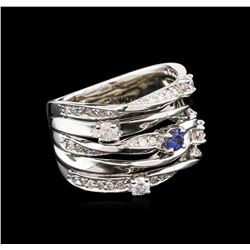 14KT White Gold 0.18ct Blue Sapphire and Diamond Ring