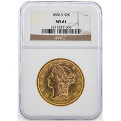 1888-S $20 Liberty Head Double Eagle Gold Coin PCGS MS61