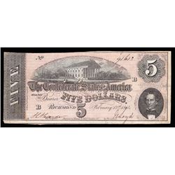 1864 $5 The Confederate States of America Note