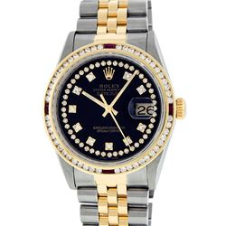 Rolex Mens Two Tone 14KT Yellow Gold Ruby and Diamond Datejust Wristwatch