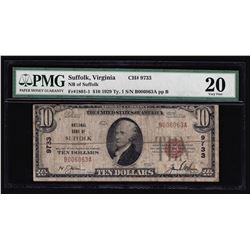 1929 $10 National Bank of Suffolk Virginia Currency Note PMG VF20