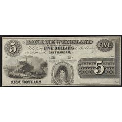 1800's $5 Bank of New-England East Haddam Obsolete Bank Note