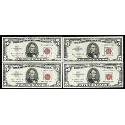 Lot of (4) 1963 $5 Red Seal Legal Tender Notes