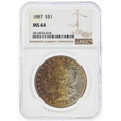 1887 $1 Morgan Silver Dollar Coin w/ Nice Rainbow Toning NGC MS64