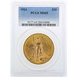 1924 $20 St. Gaudens Double Eagle Gold Coin PCGS MS65