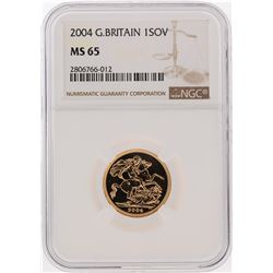 2004 1 Sovereign Great Britain Gold Coin NGC MS65