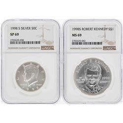 1998-S Kennedy Half Dollar NGC SP69 & 1998-S $1 Kennedy Silver Dollar NGC MS69