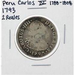 1793 Peru Carlos IV 2 Reales Silver Coin