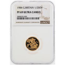 1984 Great Britain 1/2 Sovereign Gold Coin NGC PF69 Ultra Cameo