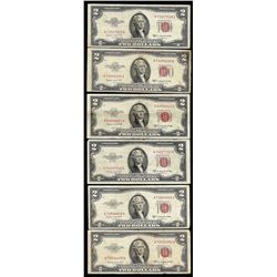 Lot of (6) 1953B $2 Legal Tender Notes