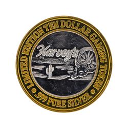 .999 Silver Harveys Lake Tahoe, Nevada $10 Casino Gaming Token Limited Edition