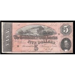 1864 $5 The Confederate States of America Note