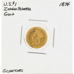 1874 $1 Indian Princess Head Gold Dollar Coin