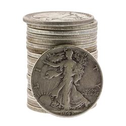 (20) Assorted 1916-1946 Circulated Silver Walking Liberty Half Dollar Coins