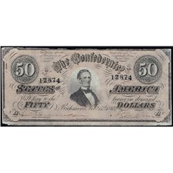 1864 $50 The Confederate States of America Note