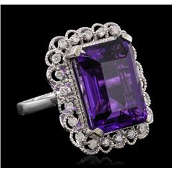 14KT White Gold 11.15ct Amethyst and Diamond Ring
