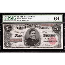 1891 $5 Treasury Note PMG Choice Uncirculated 64