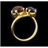Image 4 : 18KT Yellow Gold 5.48ctw Tigers Eye Cabochon and Black Coral Ring