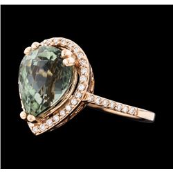 14KT Rose Gold 4.60ct Green Tourmaline and Diamond Ring