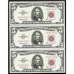 Lot of (3) 1963 $5 Red Seal Legal Tender Notes