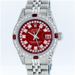 Rolex Ladies Stainless Steel Ruby and Diamond Datejust Wristwatch