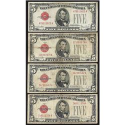 Lot of (4) 1928F $5 Legal Tender Notes