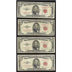 Lot of (4) 1953B $5 Legal Tender Notes