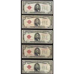 Lot of (5) 1928C $5 Legal Tender Notes