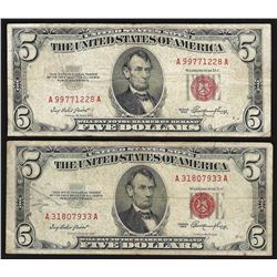 Lot of (2) 1953 $5 Legal Tender Notes